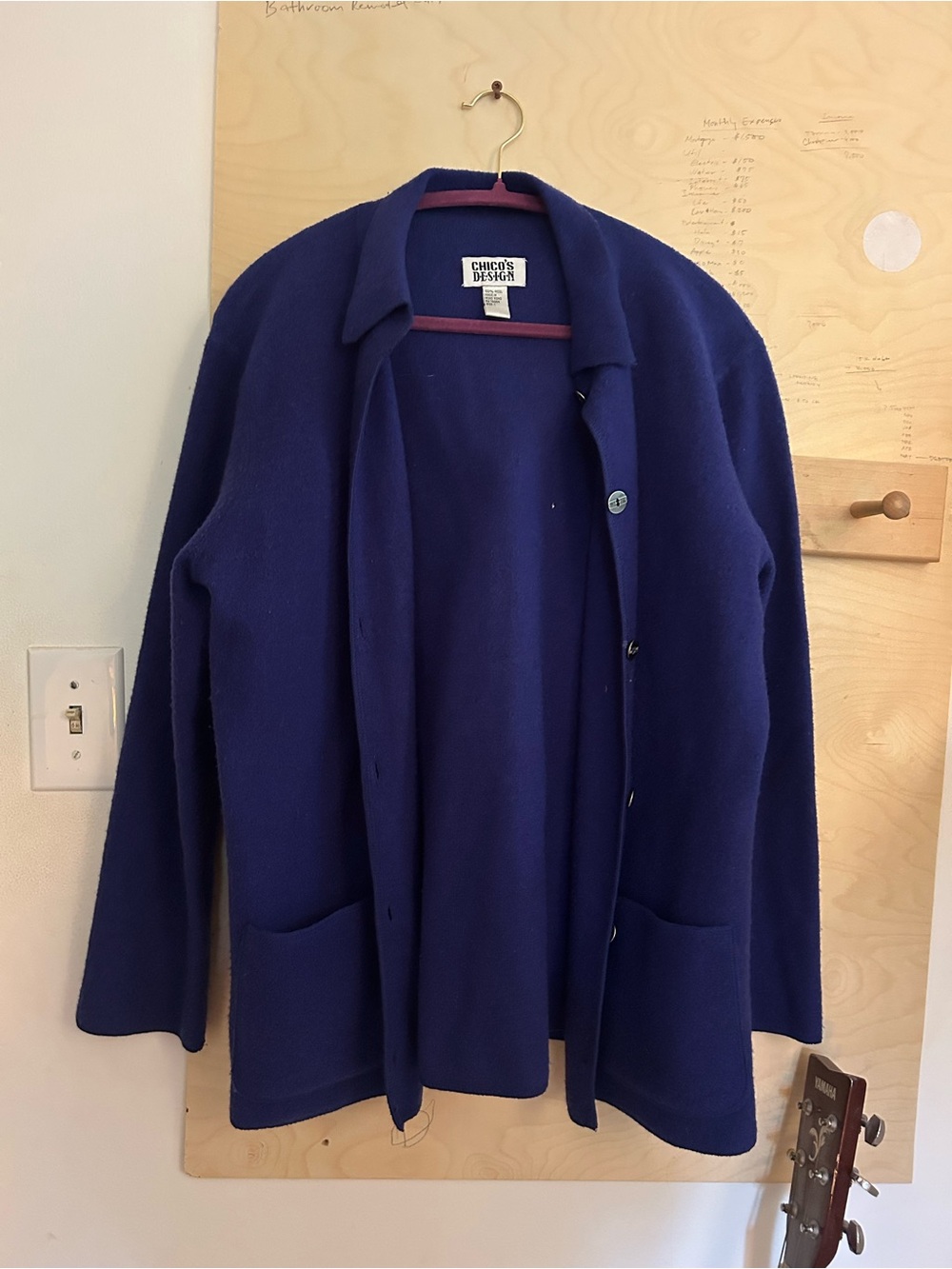 Chico’s boxy boiled wool lightweight blue chore jacket M